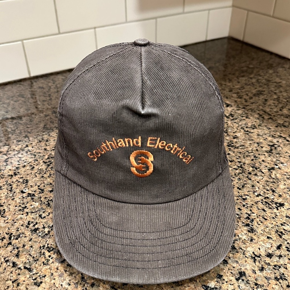 Vtg Southland Electrical Corduroy Pioneer Hat Snapback Brown Made in USA